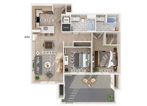 a floor plan of a 1 bedroom apartment at the residences at silver hill in suitland,