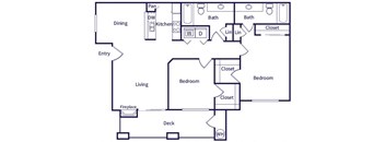 Two bedroom floor plan at Deerwood Apartments in Corona CA