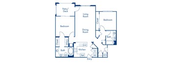Two bedroom floor plan at Campana Crown Valley Apartments in Mission Viejo CA