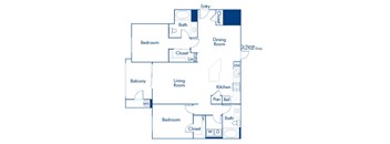 Two bedroom floor plan at Landara Apartments in Ontario CA