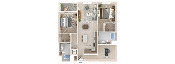 Two bedroom floor plan image at Bevel apartments in san diego CA