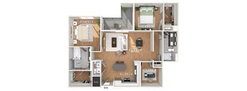 Two bedroom floor plan at Heights at 1520 Apartments in Houston TX