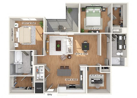 Two bedroom floor plan at Heights at 1520 Apartments in Houston TX