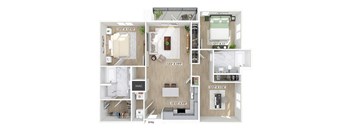 Two bedroom floor plan at The Penstone Apartments and Townhomes in South Walpole MA