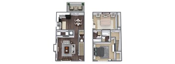 Two bedroom floor plan image at Priest Lake in Nashville TN