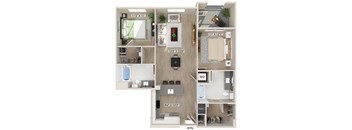 Two bedroom floor plan image at West Village Poway Apartments in Poway CA