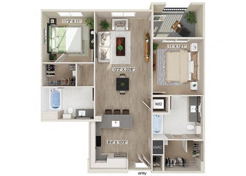 Two bedroom floor plan image at West Village Poway Apartments in Poway CA