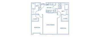 Two bedroom floor plan at Caprielle Apartments in San Diego CA