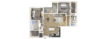Two bedroom floor plan at Luca Apartments in Austin TX