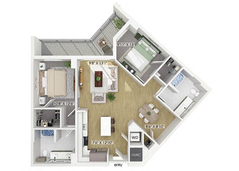 Two bedroom floor plan at Treo Apartments in Fort Lauderdale FL