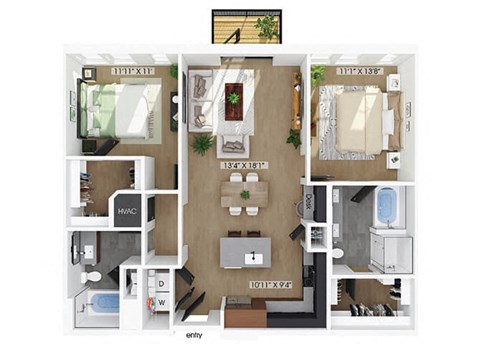 Two bedroom floor plan at 333 Ellington in Gaithersburg MD