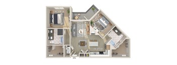 Two bedroom floor plan image at East Bend Apartments in Houston TX