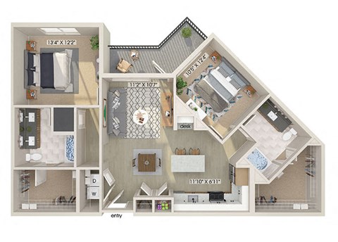 Two bedroom floor plan image at East Bend Apartments in Houston TX