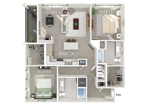 Two bedroom floor plan at Station 316 in Woburn MA