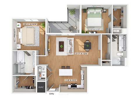Two bedroom floor plan image at The Waylon in McKinney TX