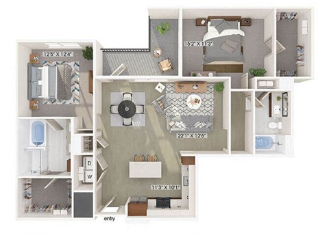 Two bedroom floor plan image at 1900 Parmer Apartments in Austin TX