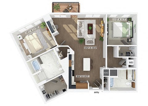 Two bedroom floor plan at Jayden Apartments in Peabody MA