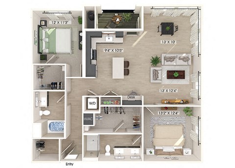 Two bedroom floor plan at Olivean Apartments in Broomfield CO