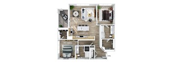 Two bedroom floor plan at Merrick on Midway Apartments in Farmers Branch TX
