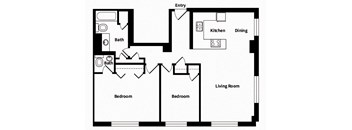 Two bedroom one and a half bathroom floor plan image at 735 St. Clair