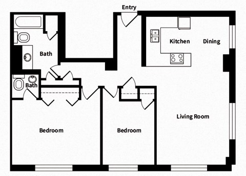Two bedroom one and a half bathroom floor plan image at 735 St. Clair