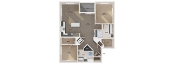 Two bedrooms two bathrooms floor plan image at Vita Apartments in Orange CA