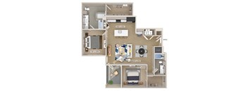 Two bedroom floor plan image at 1810 Main in Houston TX