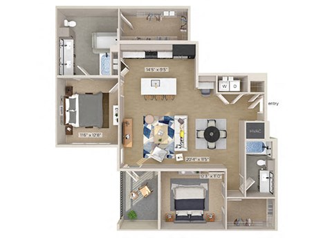 Two bedroom floor plan image at 1810 Main in Houston TX