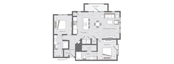 two bedroom floor plan at the Huntington Apartments in Plano TX