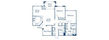 Two bedroom floor plan at Campana Crown Valley Apartments in Mission Viejo CA