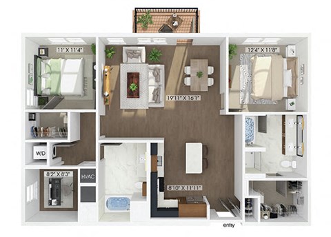 Two bedroom with den floor plan at Jayden Apartments in Peabody MA