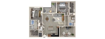 Two bedroom floor plan at Luca Apartments in Austin TX