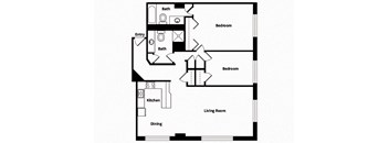 Two bedroom two bathroom floor plan image at 735 St. Clair
