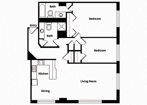 Two bedroom two bathroom floor plan image at 735 St. Clair