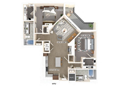 two bedroom two bathroom floor plan at coasterra apartments