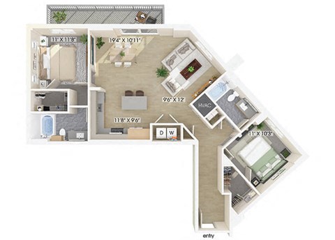 Two bedroom floor plan at Treo Apartments in Fort Lauderdale FL