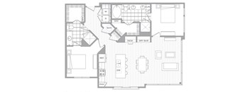 Two bedroom floor plan image at Cirro King of Prussia Apartments in King of Prussia PA