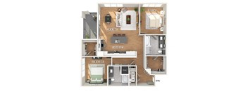 Two bedroom floor plan at Heights at 1520 Apartments in Houston TX