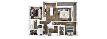 Two bedroom floor plan at Merrick on Midway Apartments in Farmers Branch TX