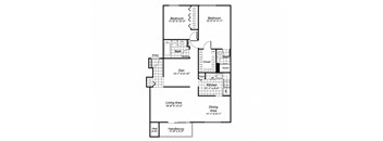 Two bedroom two bathroom B6 Floorplan at Oakfield Apartment Homes in Wheaton MD