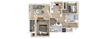 a floor plan of a two bedroom apartment with two bathrooms and a balcony