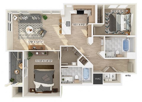 a floor plan of a two bedroom apartment with two bathrooms and a balcony