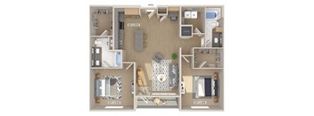 Two bedroom floor plan image at 1810 Main in Houston TX