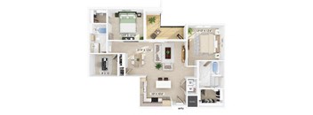 Two bedroom with den floor plan at 333 Ellington in Gaithersburg MD