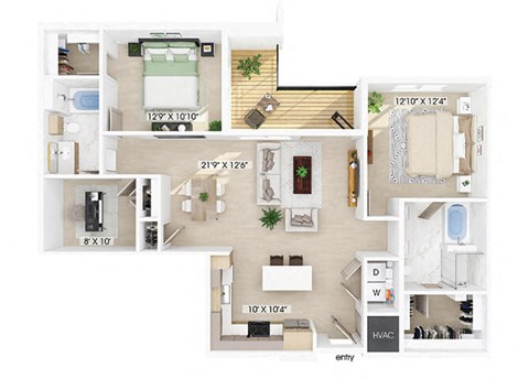 Two bedroom with den floor plan at 333 Ellington in Gaithersburg MD