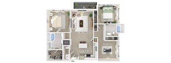 Two bedroom floor plan at Station 316 in Woburn MA