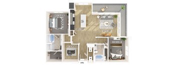 Two bedroom floor plan at Luca Apartments in Austin TX