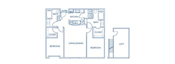 Two bedroom floor plan at Caprielle Apartments in San Diego CA