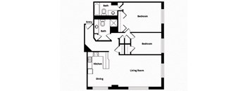 Two bedroom two bathroom floor plan image at 735 St. Clair