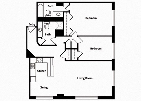 Two bedroom two bathroom floor plan image at 735 St. Clair